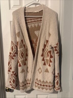 Neutral Aztec Open-Front Women's Cardigan Sweater